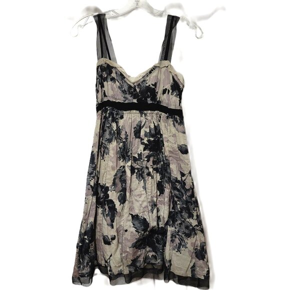 Ann Taylor Loft Gray & Black Cotton Floral Chiffon Strap Size 2 NWOT - Picture 1 of 7